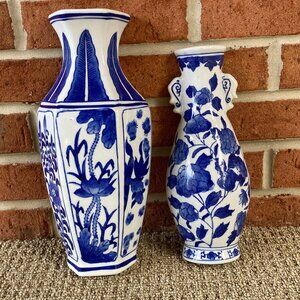 Chinoiserie Wall Pockets - Blue and White Wall Vases